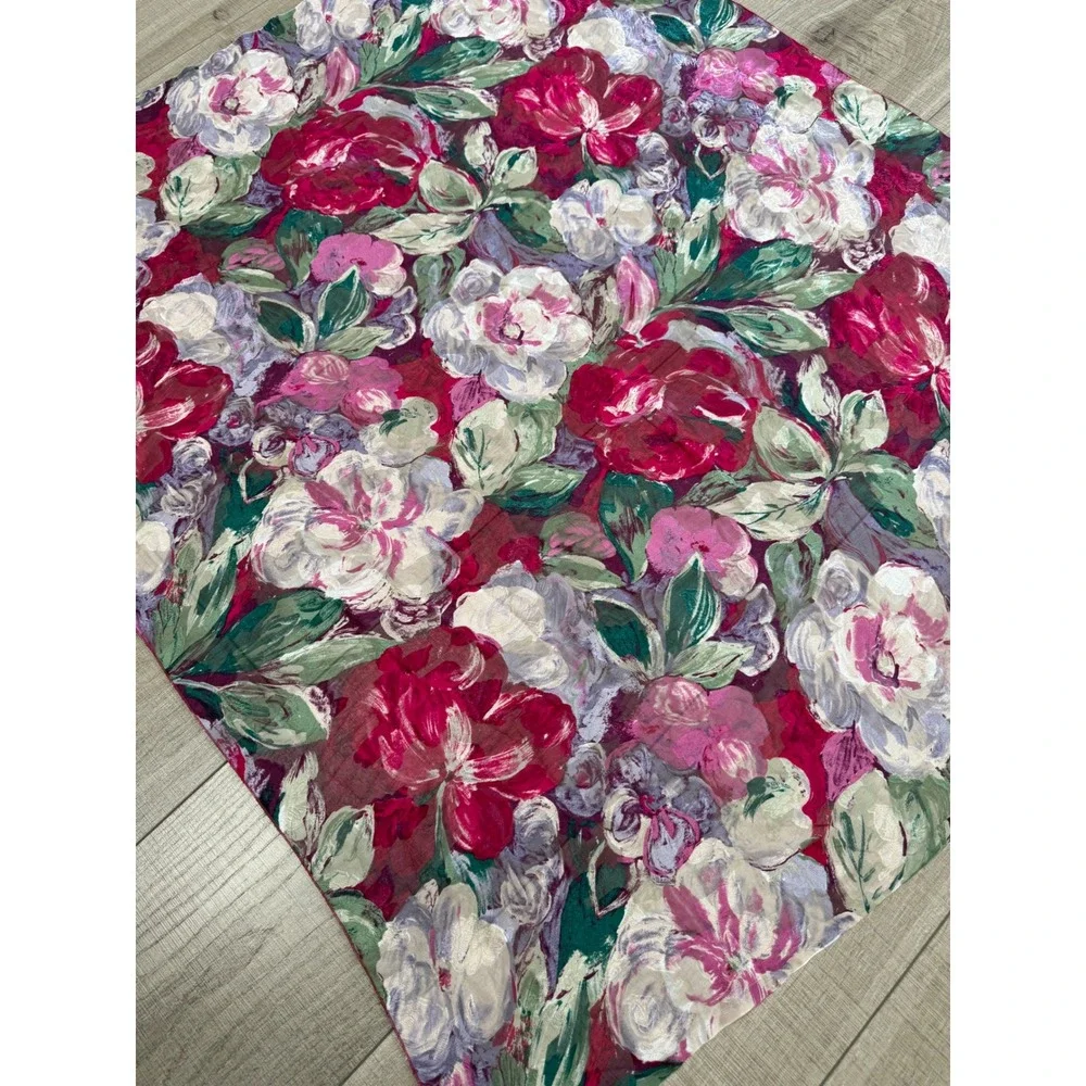 Vintage Watercolor Floral Scarf Large Square Rose Print